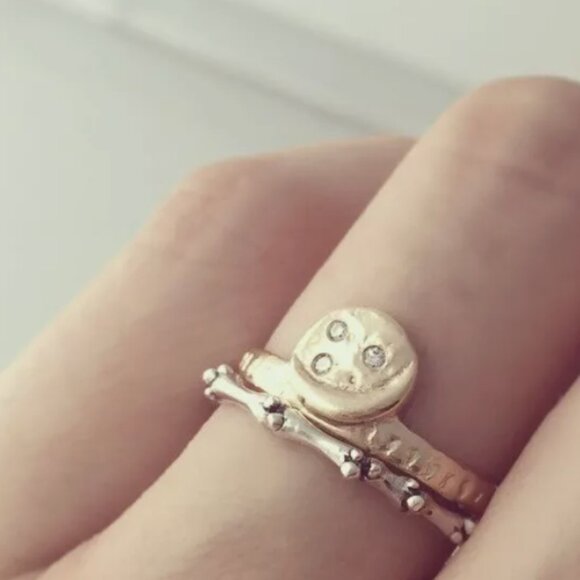 LINN Designs NY Moon & Stars Diamond 14k Gold Ring size 6 - Picture 3 of 4